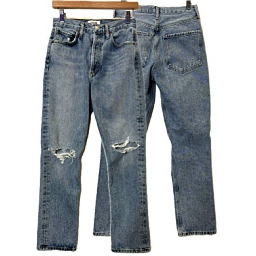 AGOLDE Riley High Rise Button Fly Crop Straight Leg Jean Womens Size 25 Ripped